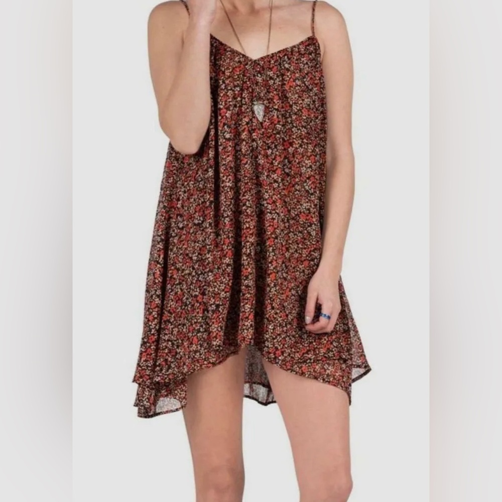 VOLCOM Laying Low Orange Floral Sleeveless Dress Size M